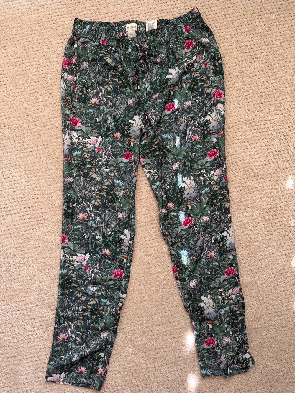 Women’s Floral Green Tropical Print Pull-On Pants